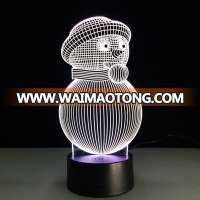 custom Christmas snowman shape 3d illusion led lamp decorative battery operated baby night lights