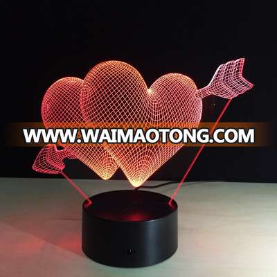 Creative 3D illusion Lamp LED Night Light 3D Arrow Through Heart Acrylic Discoloration Colorful Atmosphere Lamp Novelty Lighting