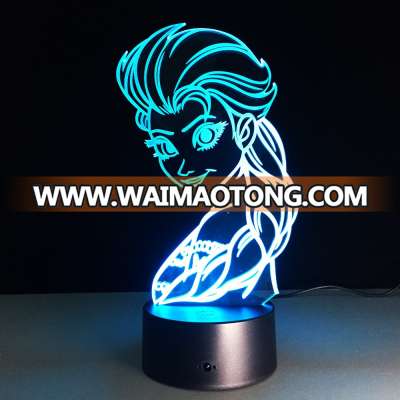 Wholesale Dairy Queen ELSA shape 3d acrylic illusion lamp decorative led night lights with 7 color changing made in china